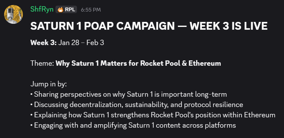 Saturn 1 POAP Campaign - Week 3 -Posted By: ShfRyn